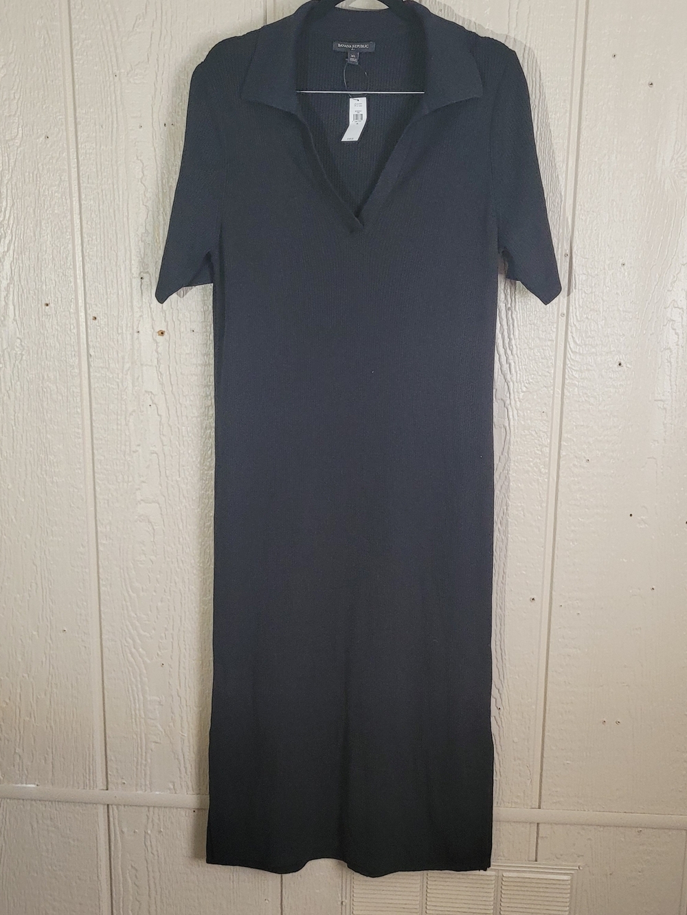Banana Republic Black Rib Knit Polo Maxi Dress